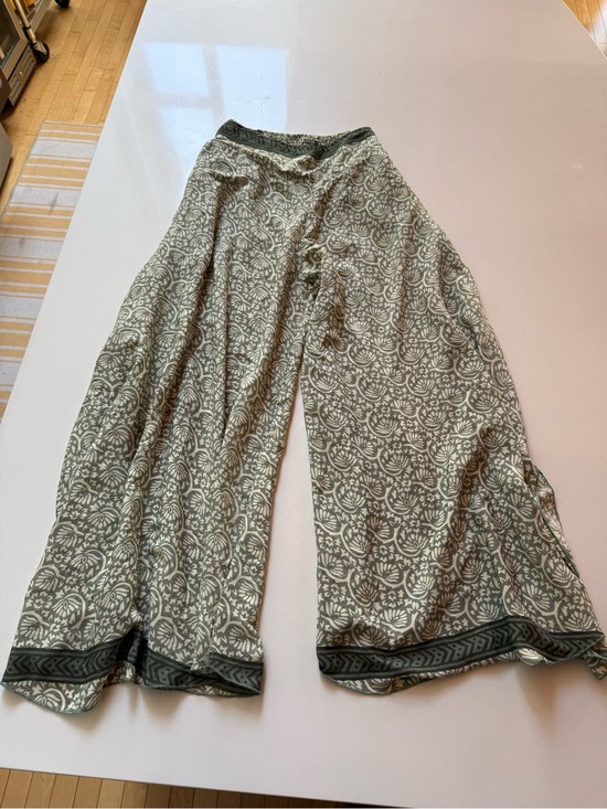 Chai Fashions Pants - Chai Silk Blend Wide Leg Slit Side Haram Palazzo Culotte Pants, Green, Size M